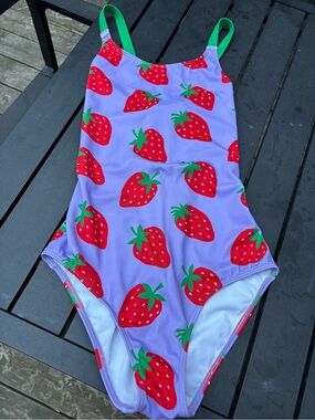 Strawberry Print One-Piece Swimsuit - Purple & Red